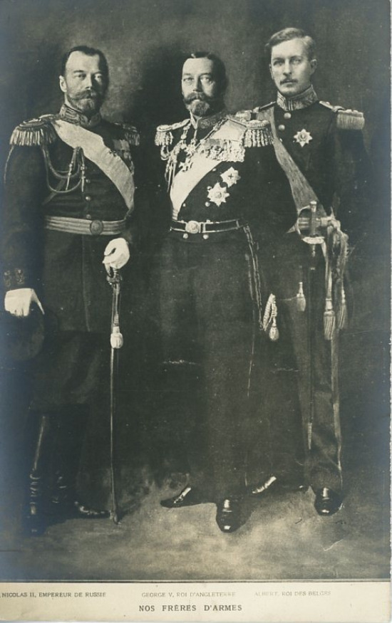 Tsar Nicholas II of Russia, George V of the United Kingdom and Albert of Belgium Vint