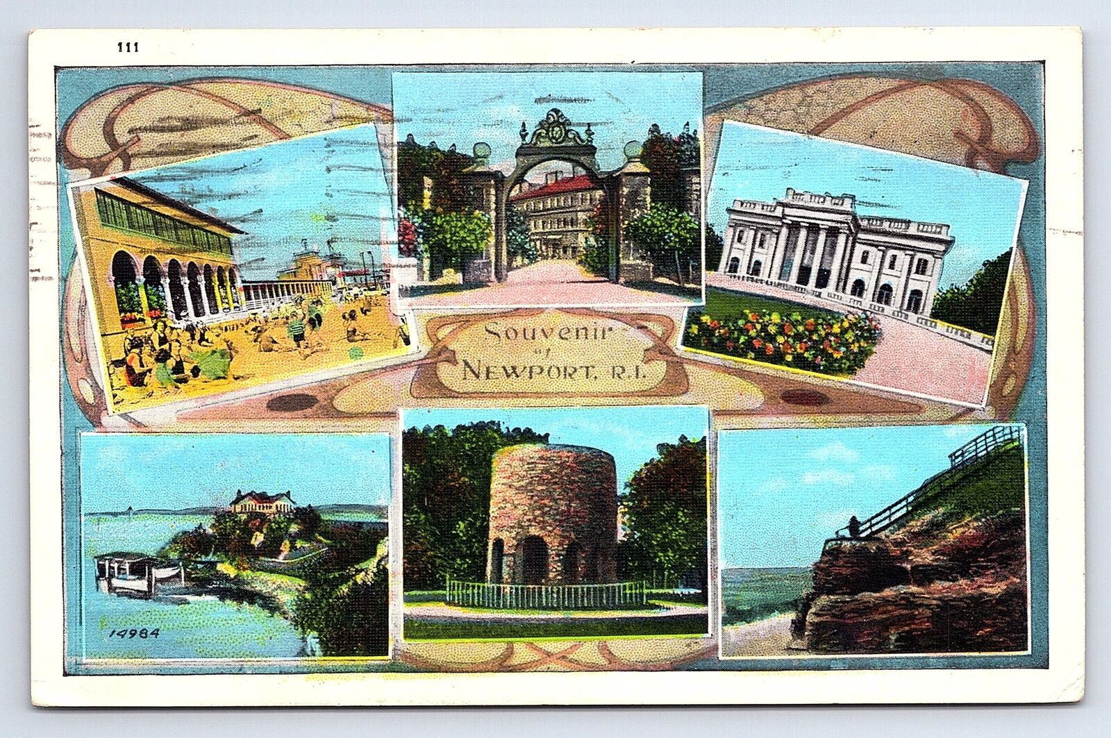 Postcard Souvenir Of Newport Rhode Island Multi-View Berger Bros.