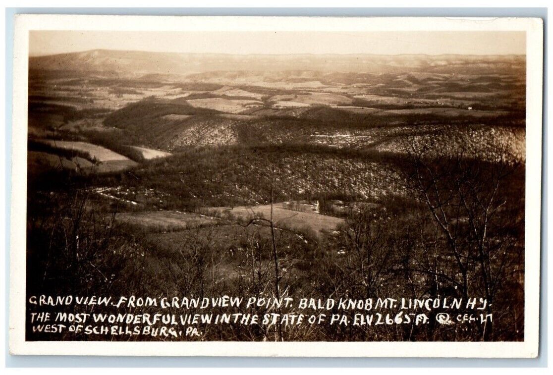 c1920's View From Grandview Point Bald Knob Schellsburg PA RPPC Photo Postcard