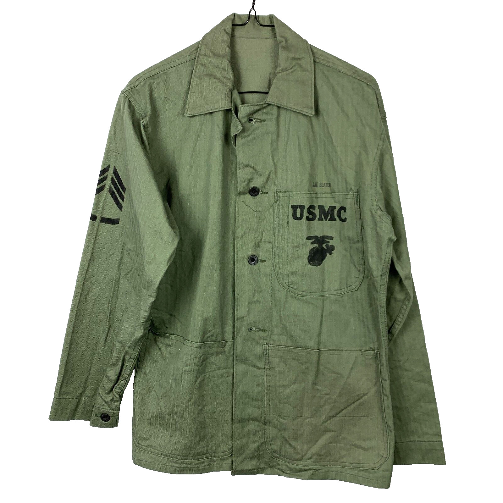 Vintage WWII USMC Green Herringbone P41 HBT Button Down Jacket