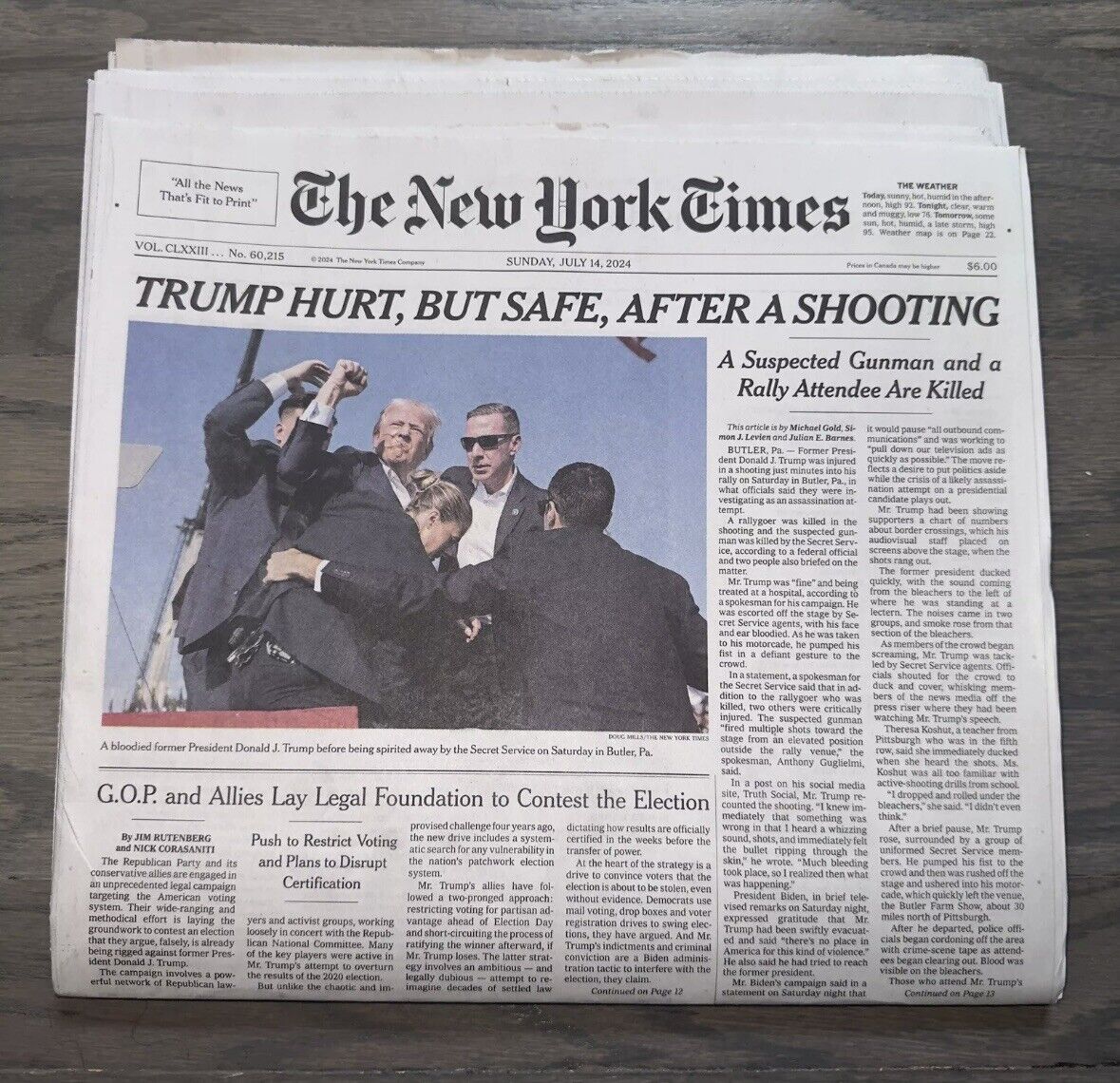 New York Times Newspaper July 14 2024 Trump  Shot Assassination *FAST SHIPPING*