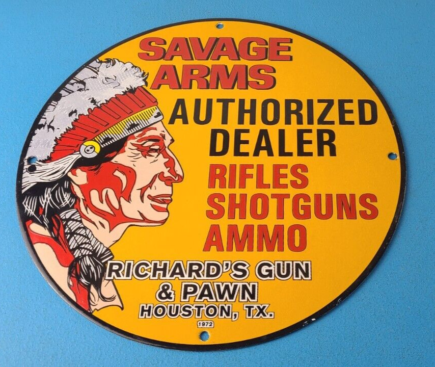 Vintage Savage Arms Porcelain Sign - Rifles Shot Guns Ammo - Gas Pump Plate Sign