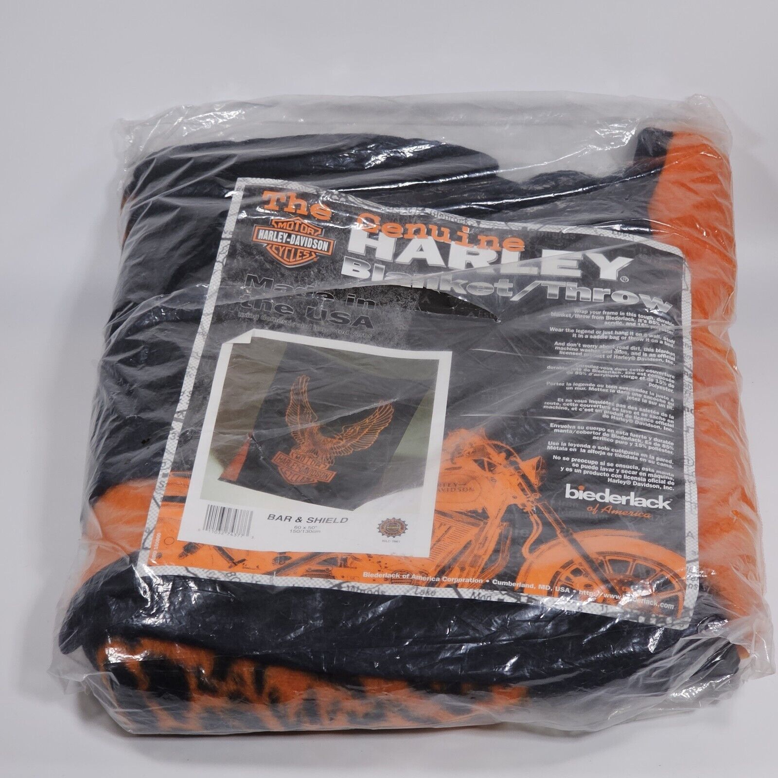 Vintage Harley Davidson Eagle Logo Biederlack Fleece Blanket Throw 60\