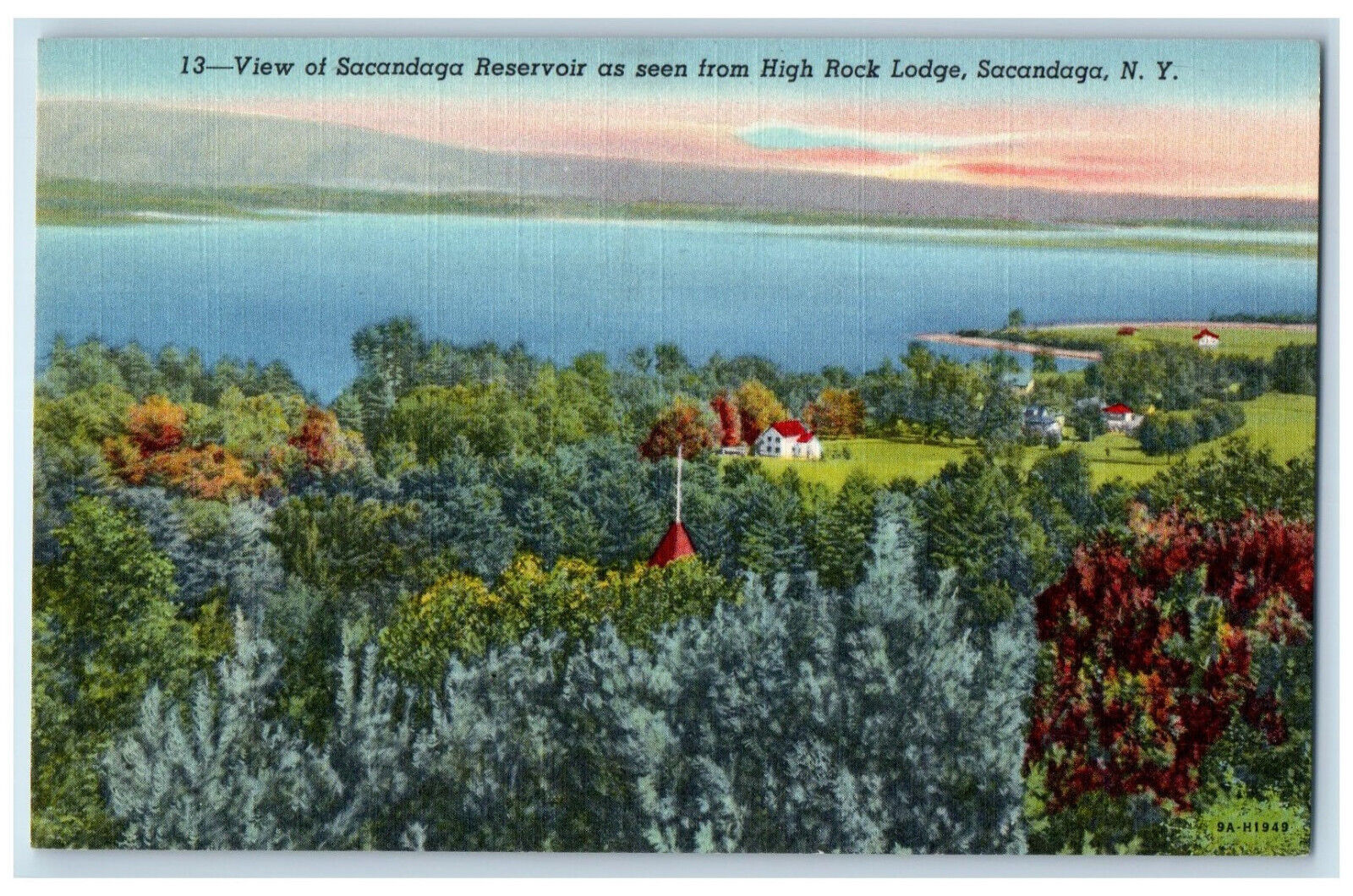 c1950\'s View of Sacandaga Reservoir from High Rock Lodge Sacandaga NY Postcard