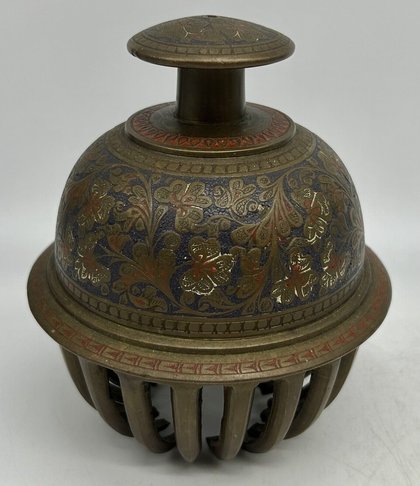 Large Vintage British India Elephant Bell, Engraved Brass