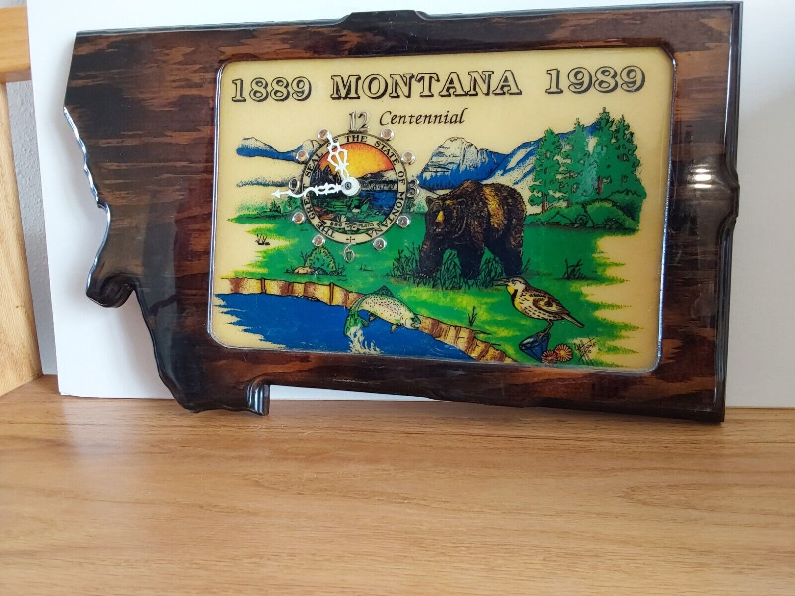 Vintage Handmade Montana Centennial (1889-1989) Clock/Plaque
