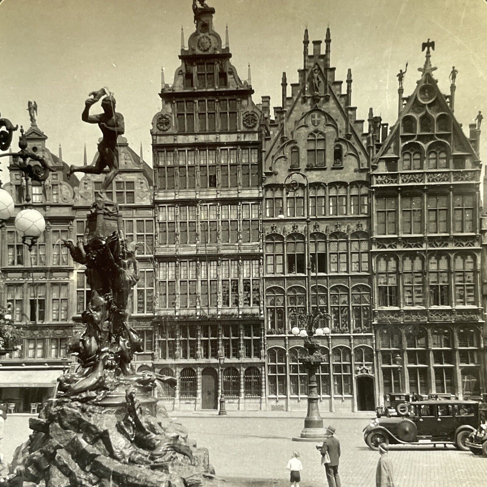 Antique 1930s Main Square Antwerp Belgium Stereoview Photo Card V2927