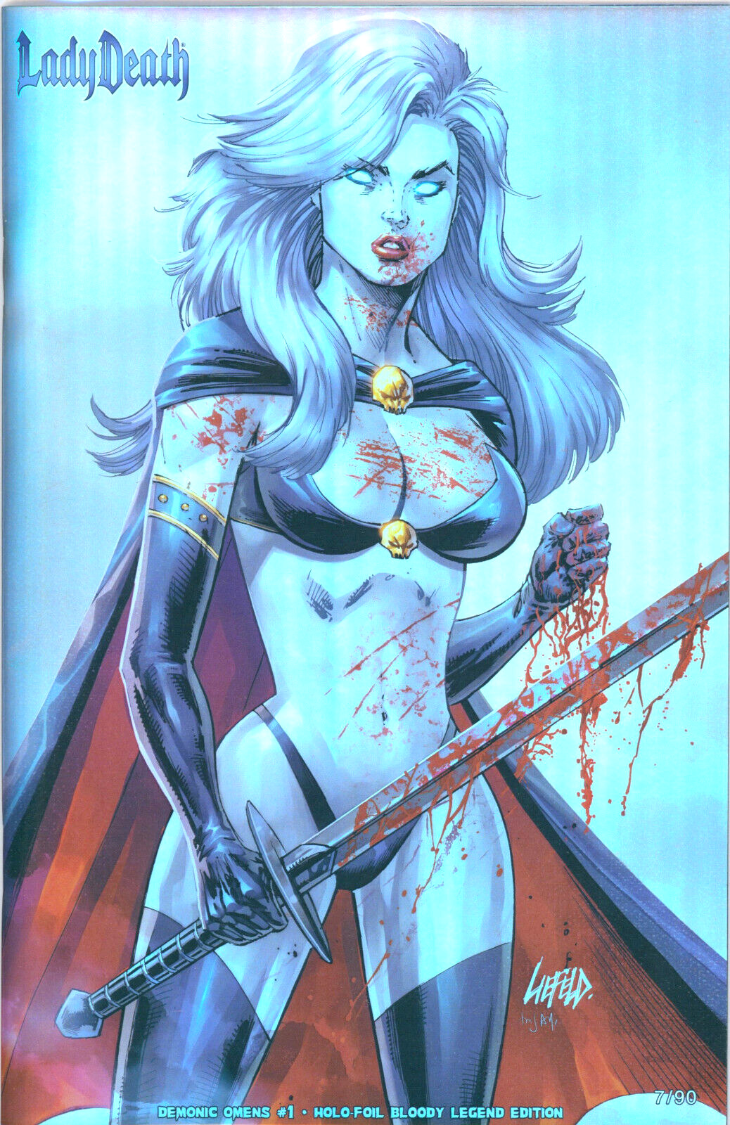 Lady Death Demonic Omens #1 Liefeld Bloody Holo Foil Legend Ed. Coffin Ltd /90