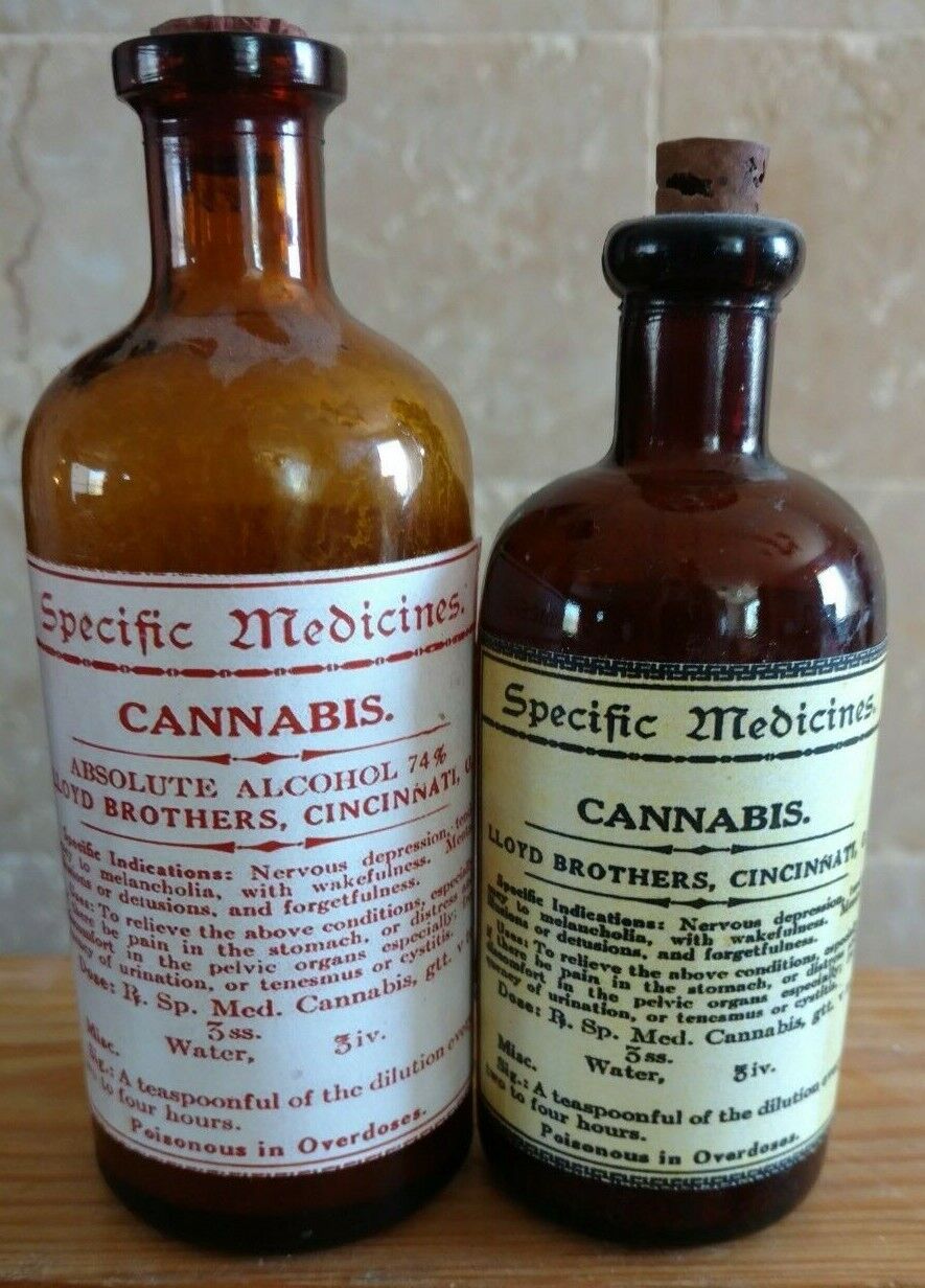 Vintage Medicine Hand Crafted Bottle, 2 Cannabis Specific Medicine EMPTY, COPY)