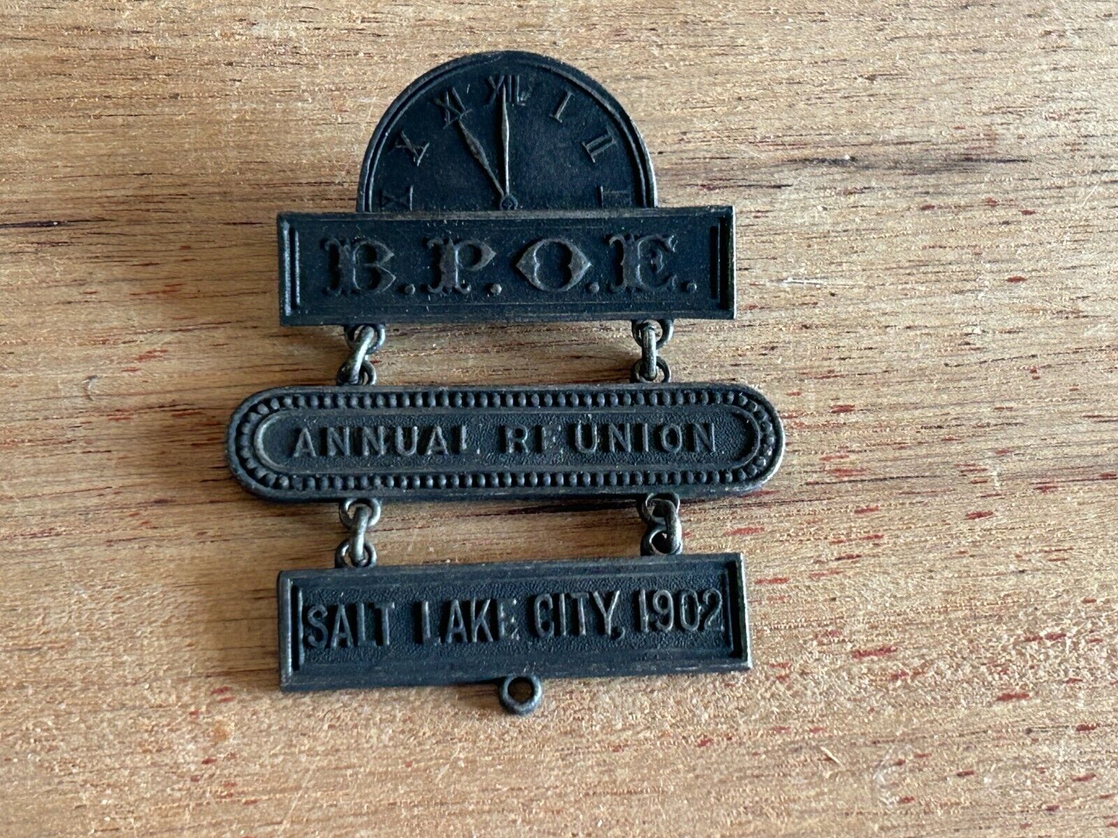 1902 PBOE Ladder Badge Elks Salt Lake City Reunion 11 O\'Clock Toast Vtg Antique