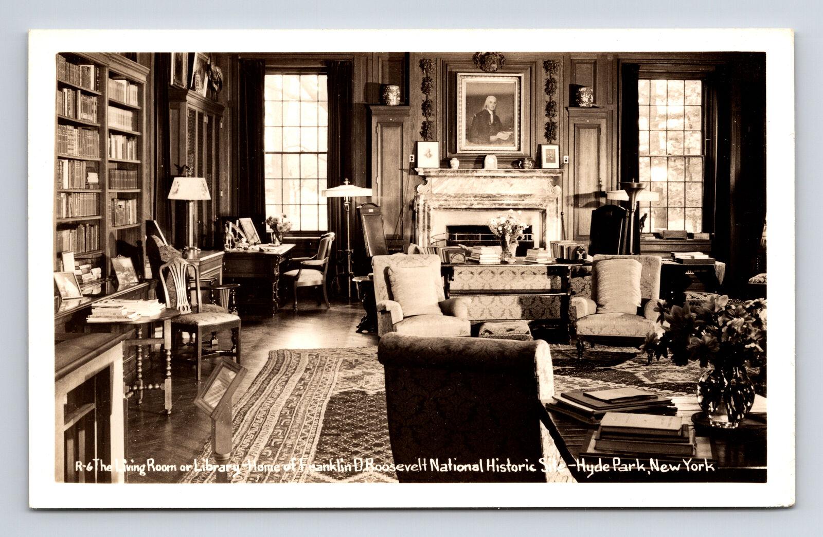 RPPC Interior Living Room FDR Roosevelt Historic Site Hyde Park NY Postcard