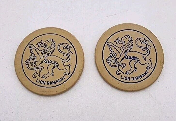 Lot Of 2 Antique Poker Chips: Engraved Lion Rampant White