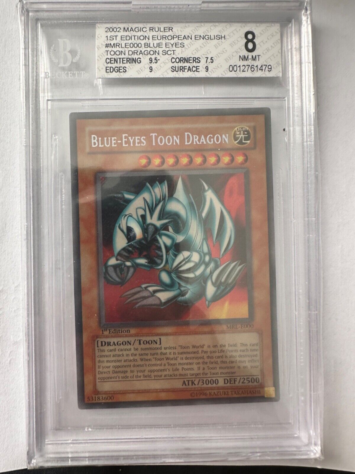 YuGiOh Blue-Eyes Toon Dragon MRL-E000 Secret Rare 1st Edition BGS 8 NM-MT