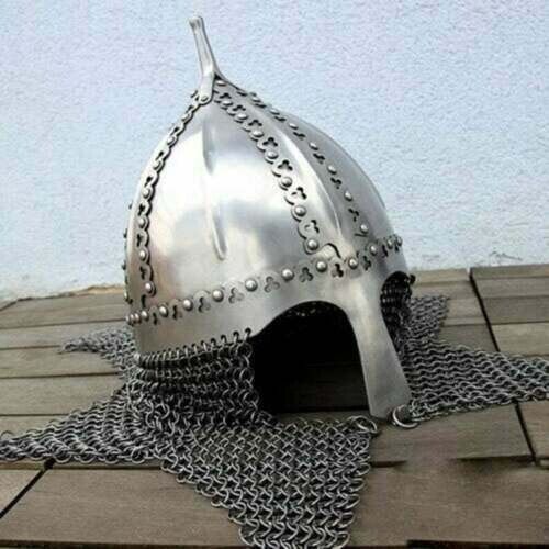 Medieval Knight Helmet Norman Viking Handmade Steel With Chain-mail Replica