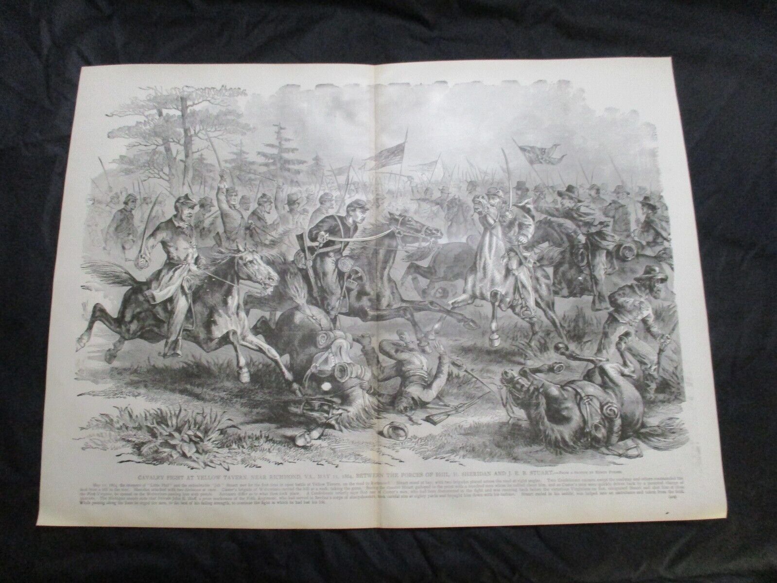 1884 Civil War Print - J.E.B. Stuart Cavalry Attacking Sheridan at Yellow Tavern
