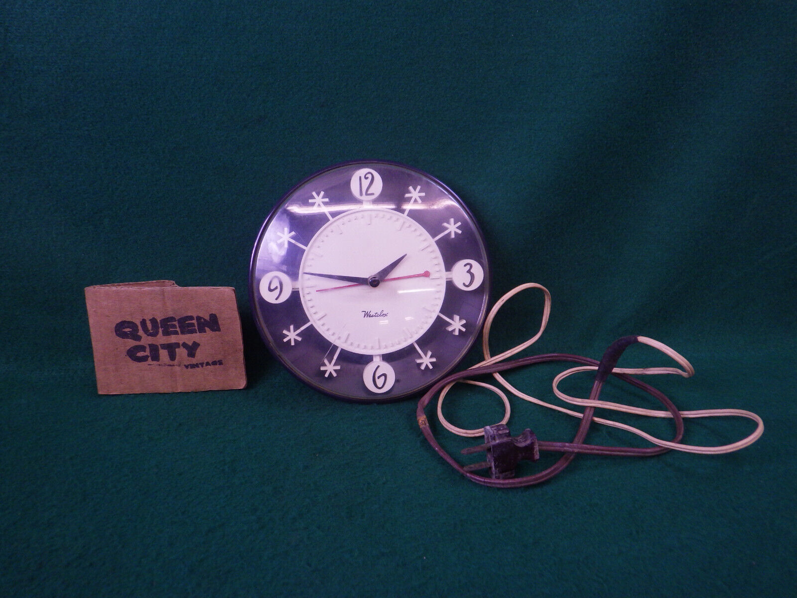 Rare Vintage 1950's MCM Atomic Westclox Snowflake Black Electric Wall Clock