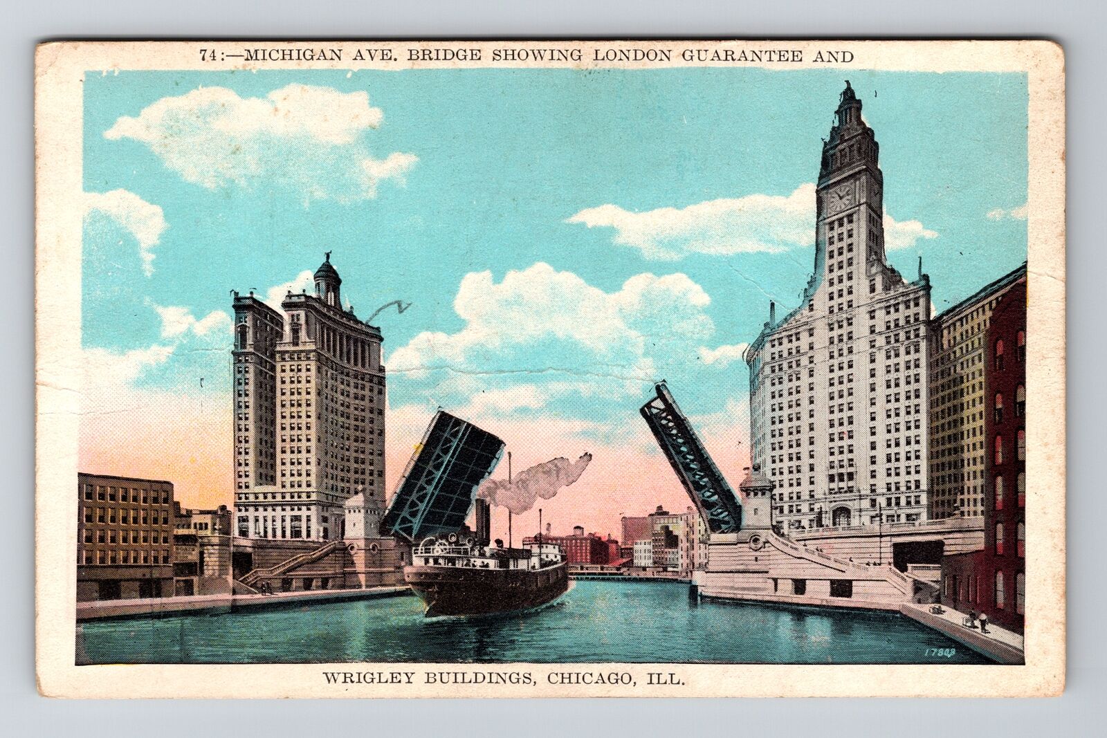 Chicago IL-Illinois, Michigan Ave Bridge, Wrigley Buildings Vintage Postcard