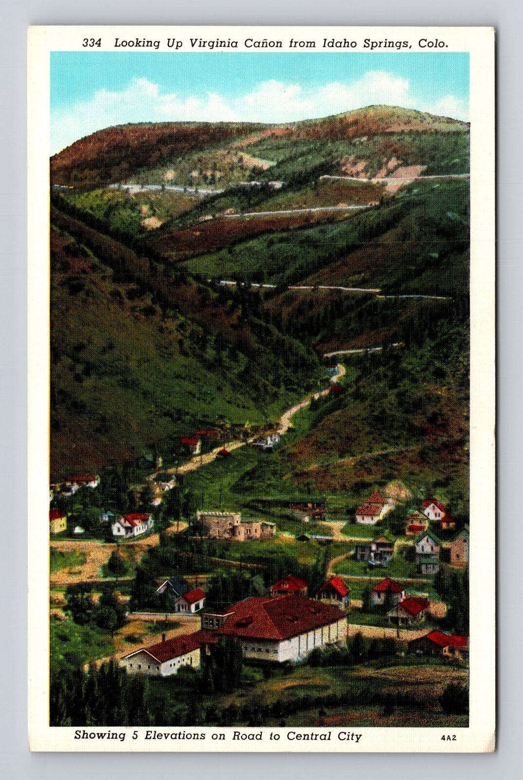 Idaho Springs CO-Colorado, Aerial Looking Up Virginia Canon, Vintage Postcard