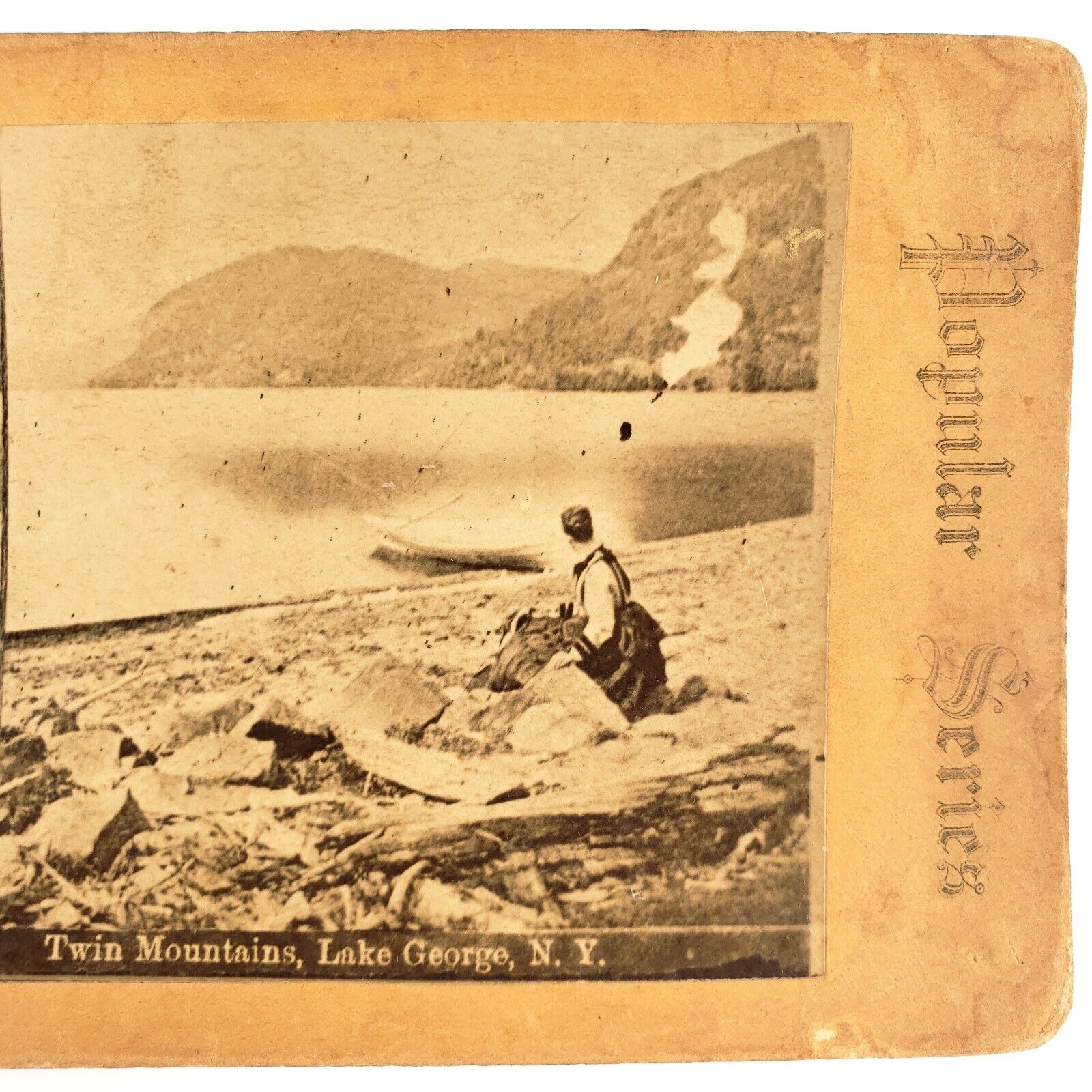 Lake George Twin Mountains Stereoview c1880 New York Southern Adirondacks H630