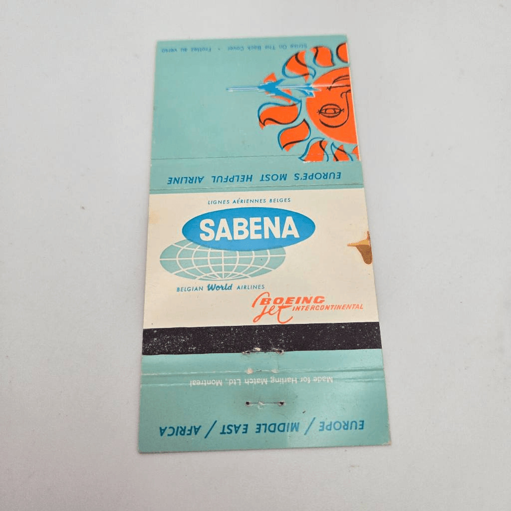 Vintage Matchcover Sabena Belgian World Airlines Boeing Intercontinental