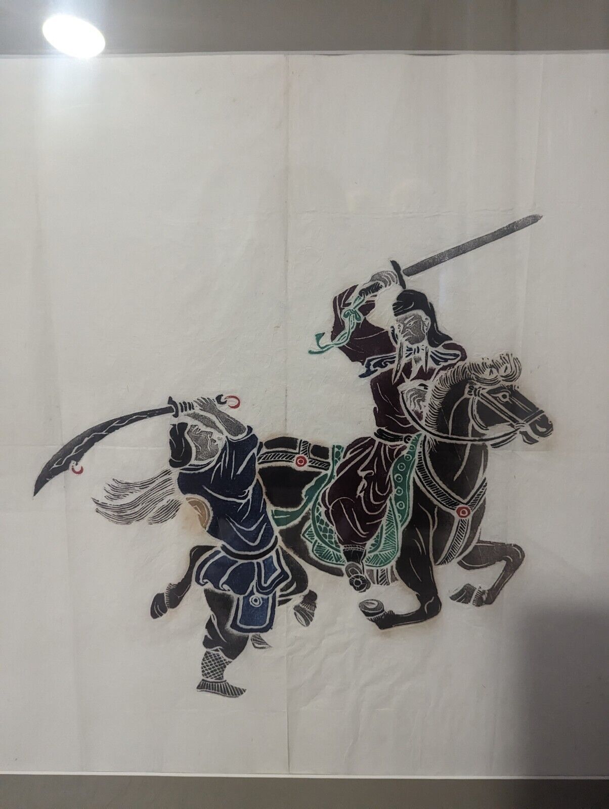 Antique Chinese Horseback Battle Parchment Painting 