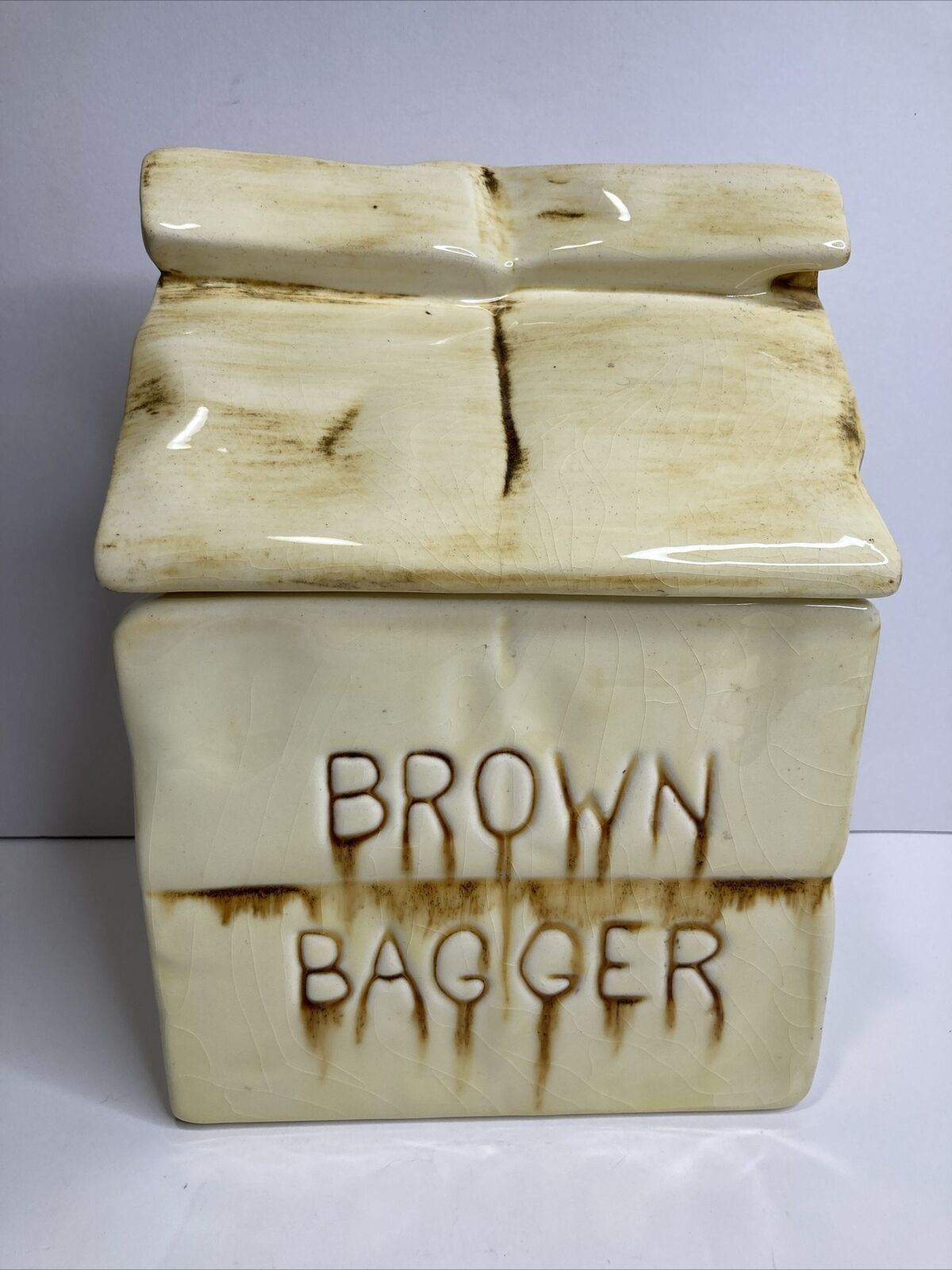 Vintage Brown Bagger Cookie Jar Doranne California USA Brown Bag Container W Lid