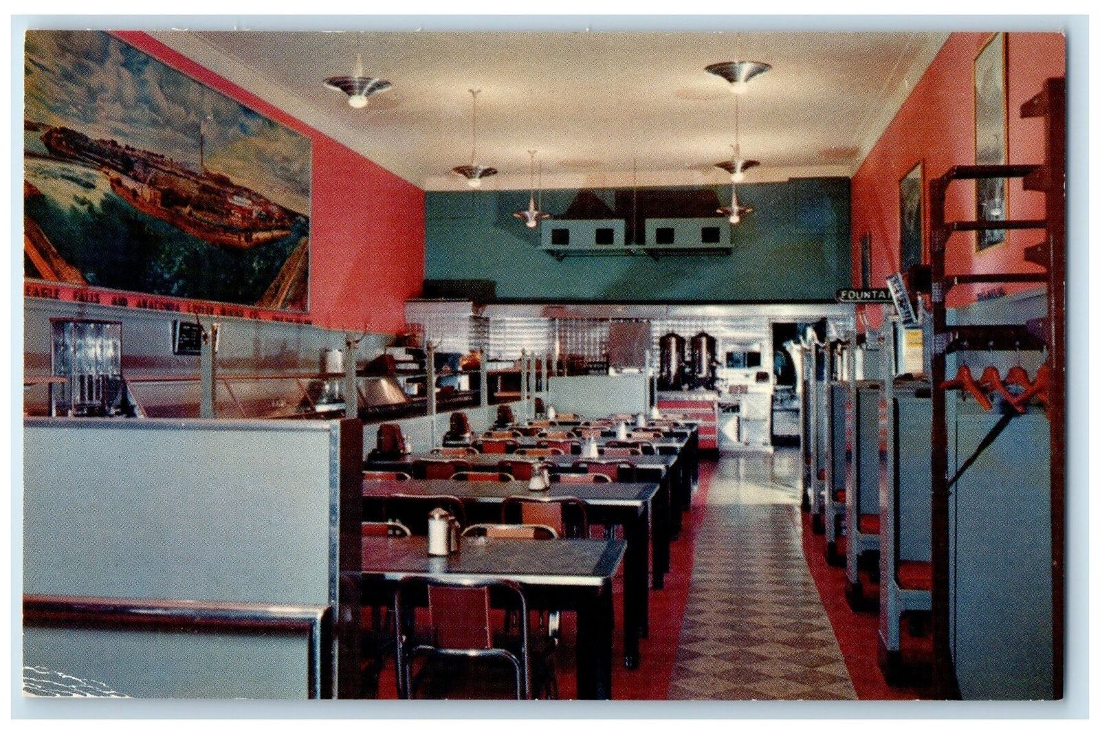 c1960's Club Cafeteria Dining Interior Great Falls Montana MT Unposted Postcard