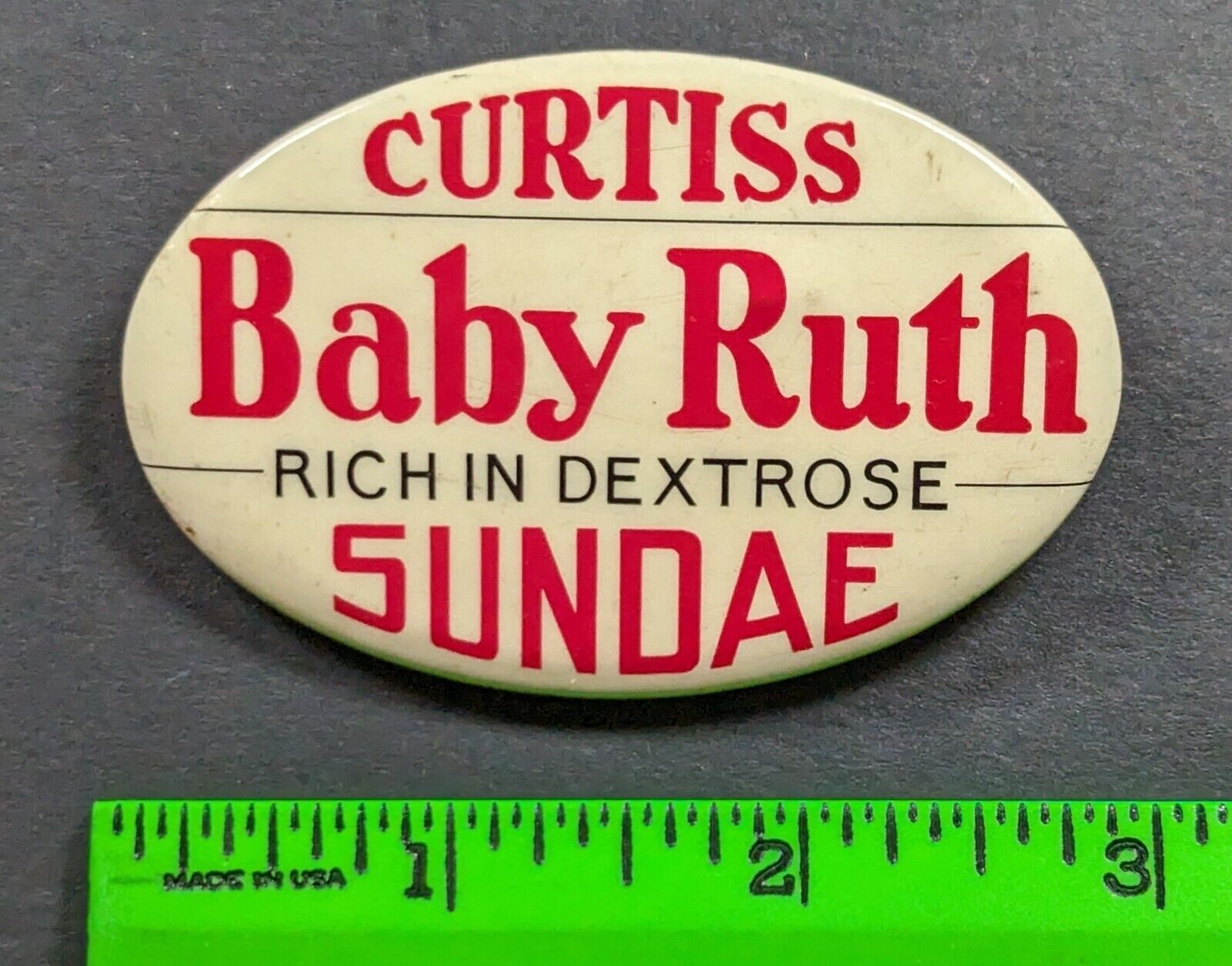 Vintage Curtiss Baby Ruth Sundae Pinback Pin