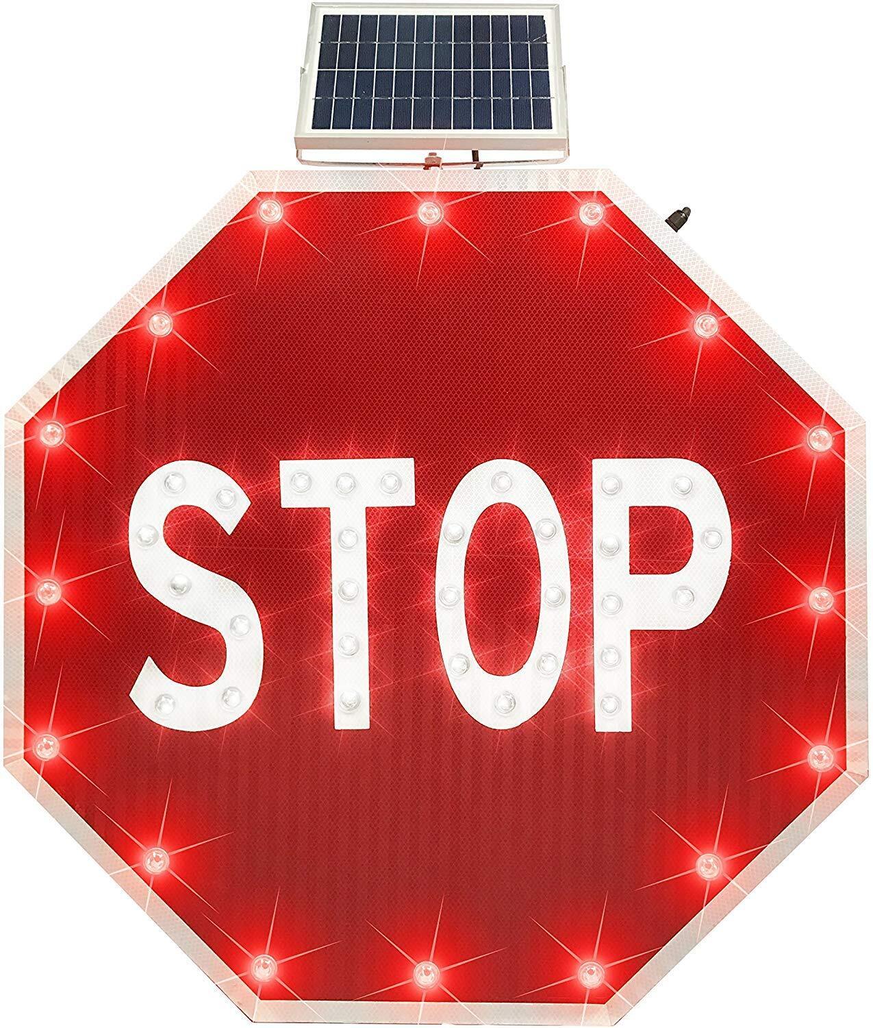 30\'\' Stop Sign Solar Powered LED Blinking Reflective Street Traffic Warning Sign