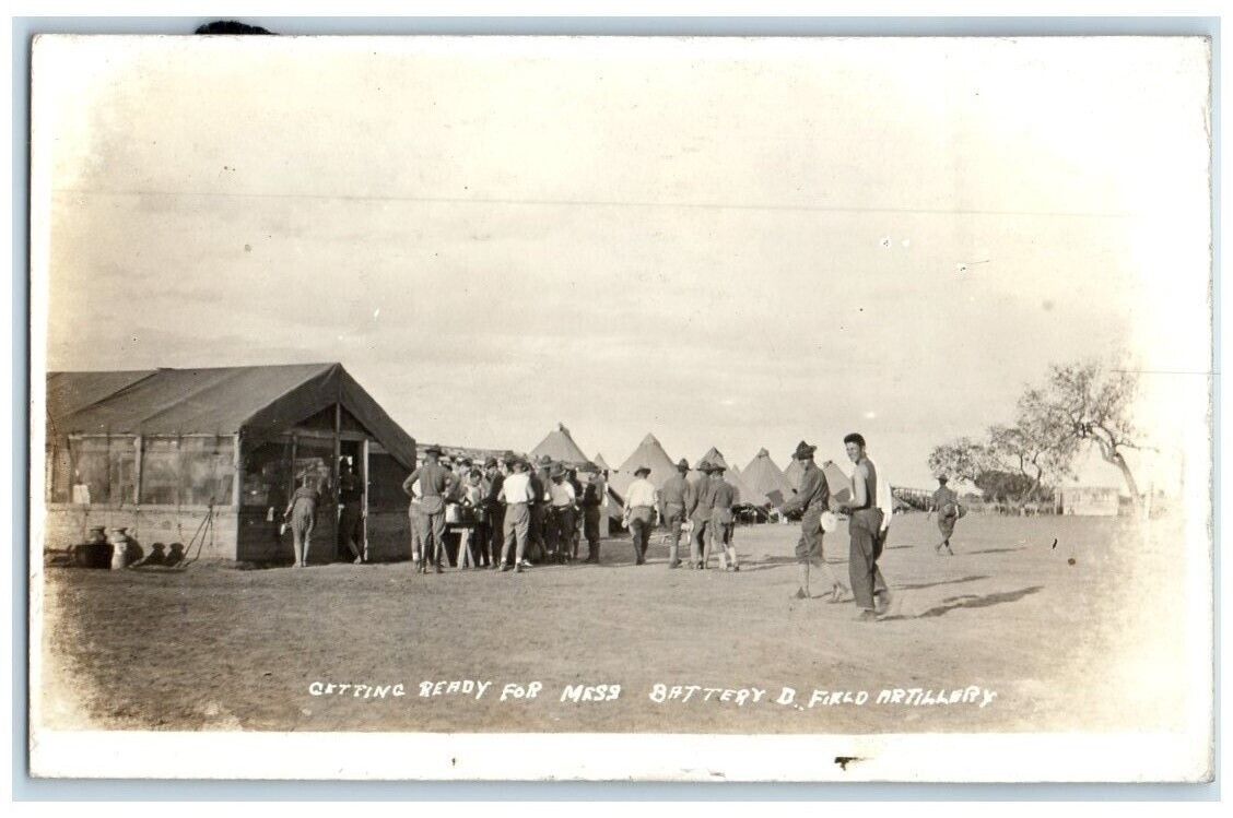 c1910s Getting Ready For Mess Battery D Field Artillery Army RPPC Photo Postcard