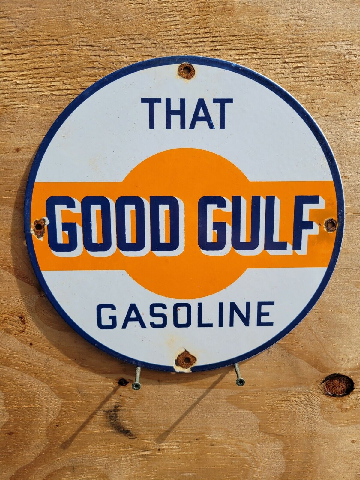 VINTAGE GOOD GULF PORCELAIN SIGN GASOLINE GAS PUMP PLATE MOTOR OIL TEXAS SIGN