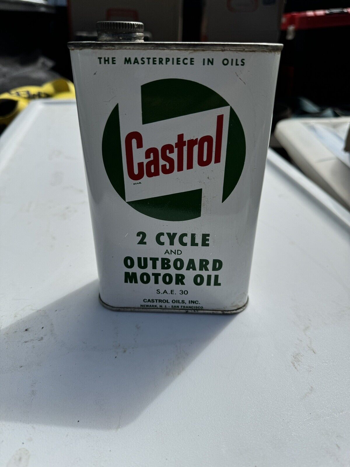 Rare Vintage Castrol 2-Stroke Cycle And Outboard Motor Oil Can