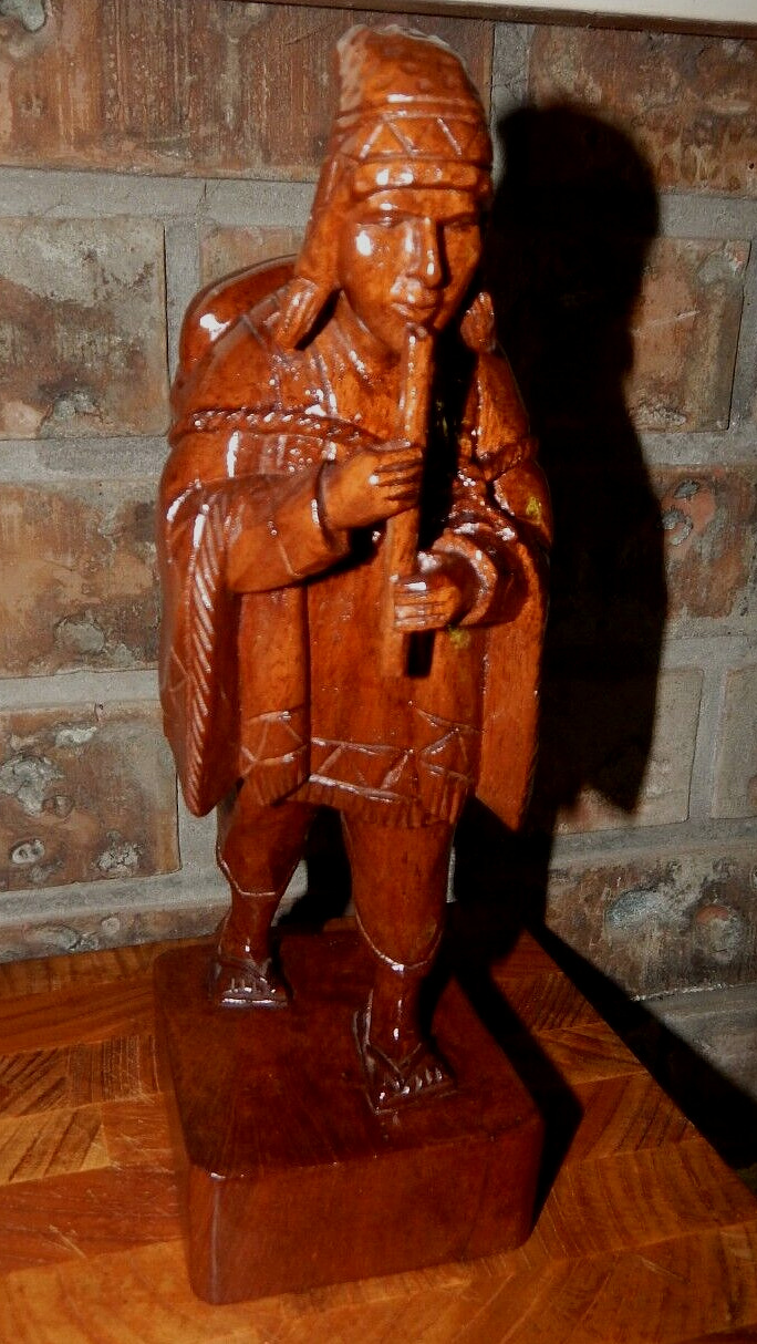Hand Carved Flute Player, Exceptionally Fine Details-Excellent Condition, Walnut