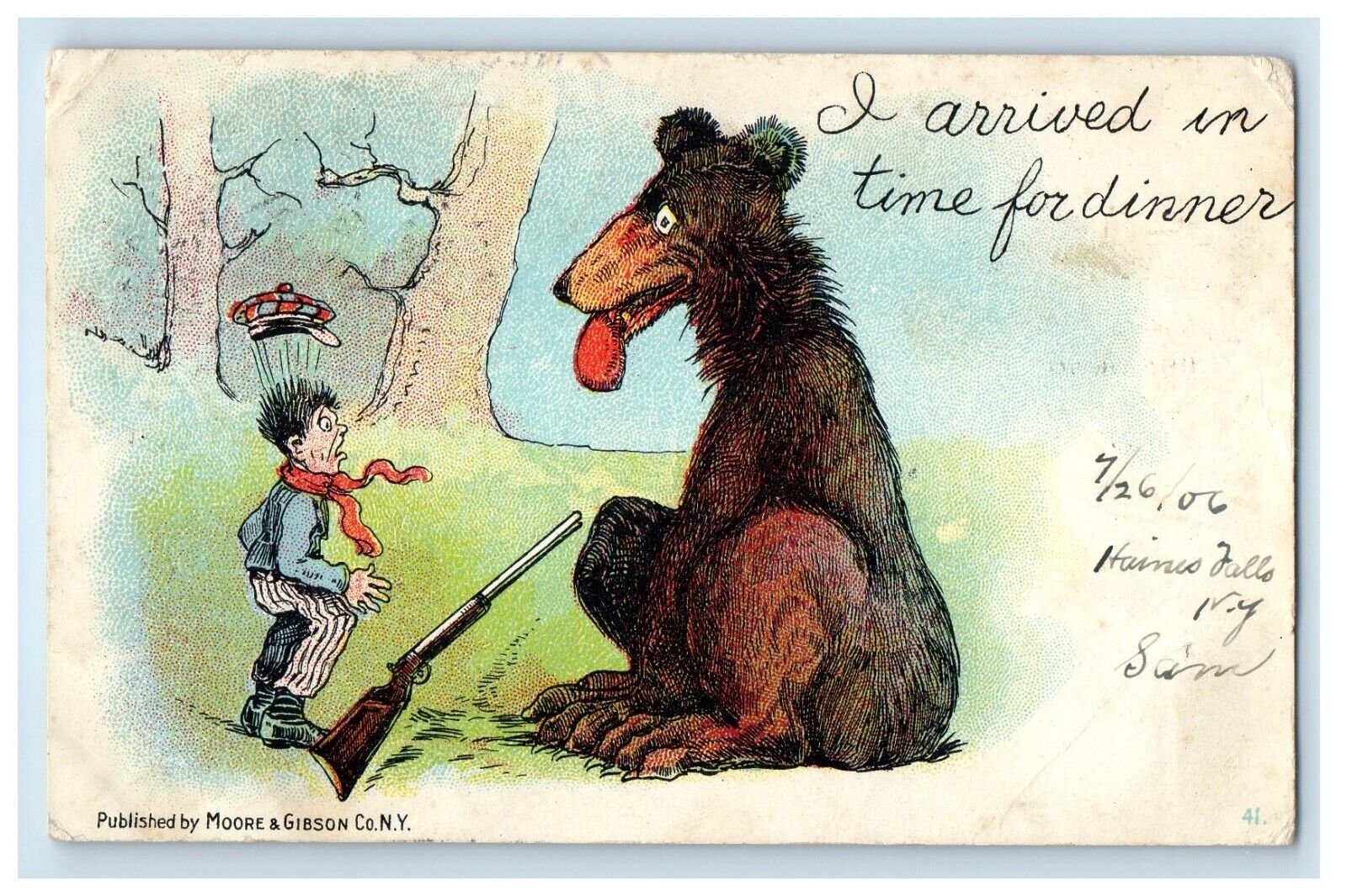 1906 Hunting Black Bear Rifle Rayville Haines Falls NY Moore & Gibson Postcard