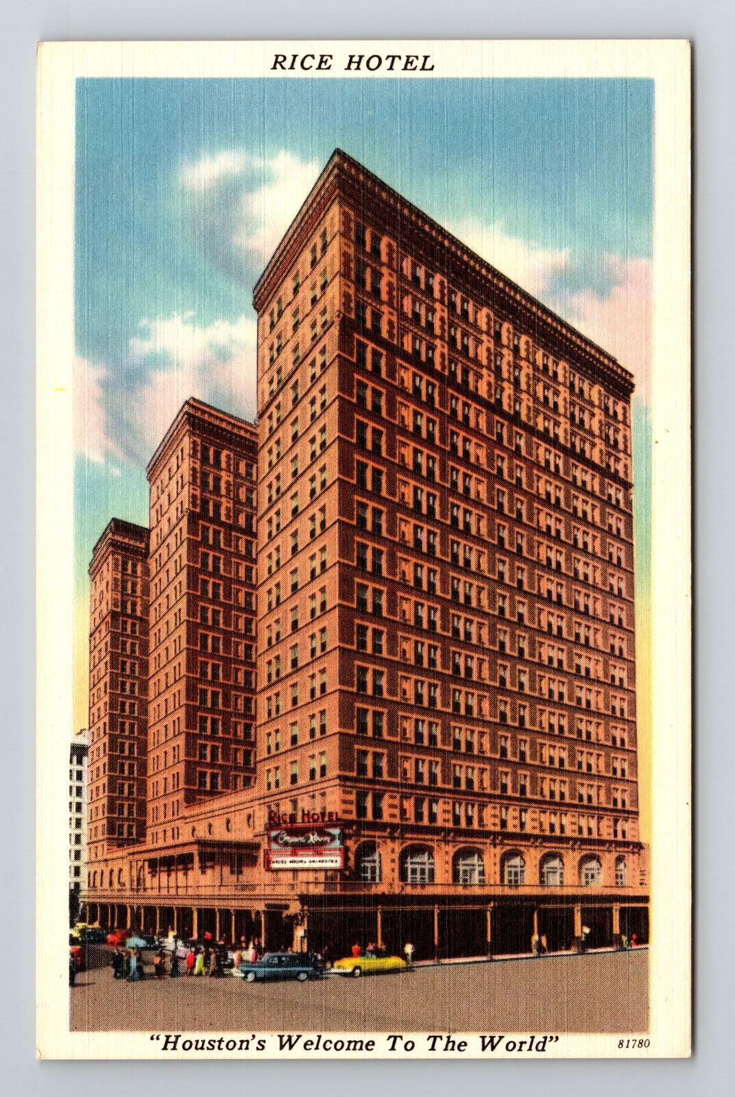 Houston TX-Texas, Rice Hotel, Antique Vintage Souvenir Postcard