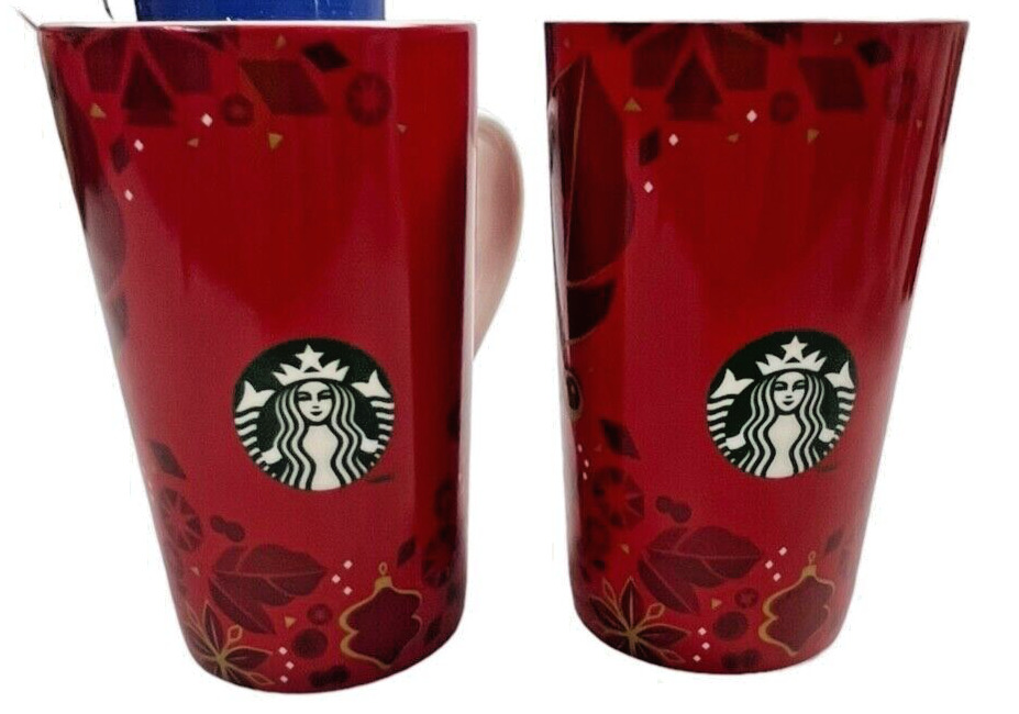 Lot of 2 - Starbucks 2013 16oz Red Holiday Ceramic Coffee Mugs