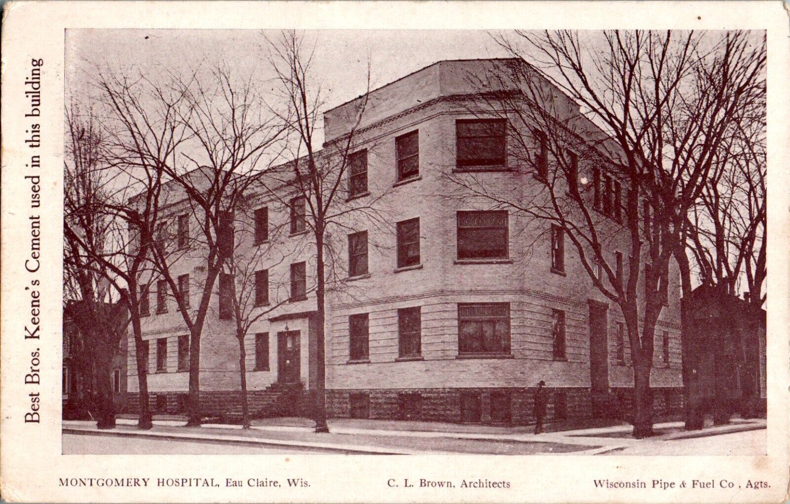 Montgomery Hospital, Eau Claire, Wisconsin WI 1908 Postcard