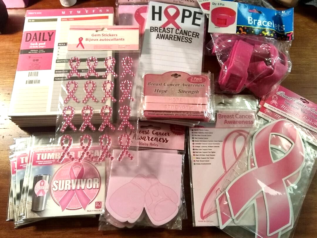 HUGE Lot of Breast Cancer Awareness Items - Fund Raising or Gift Giving 37 Pcs