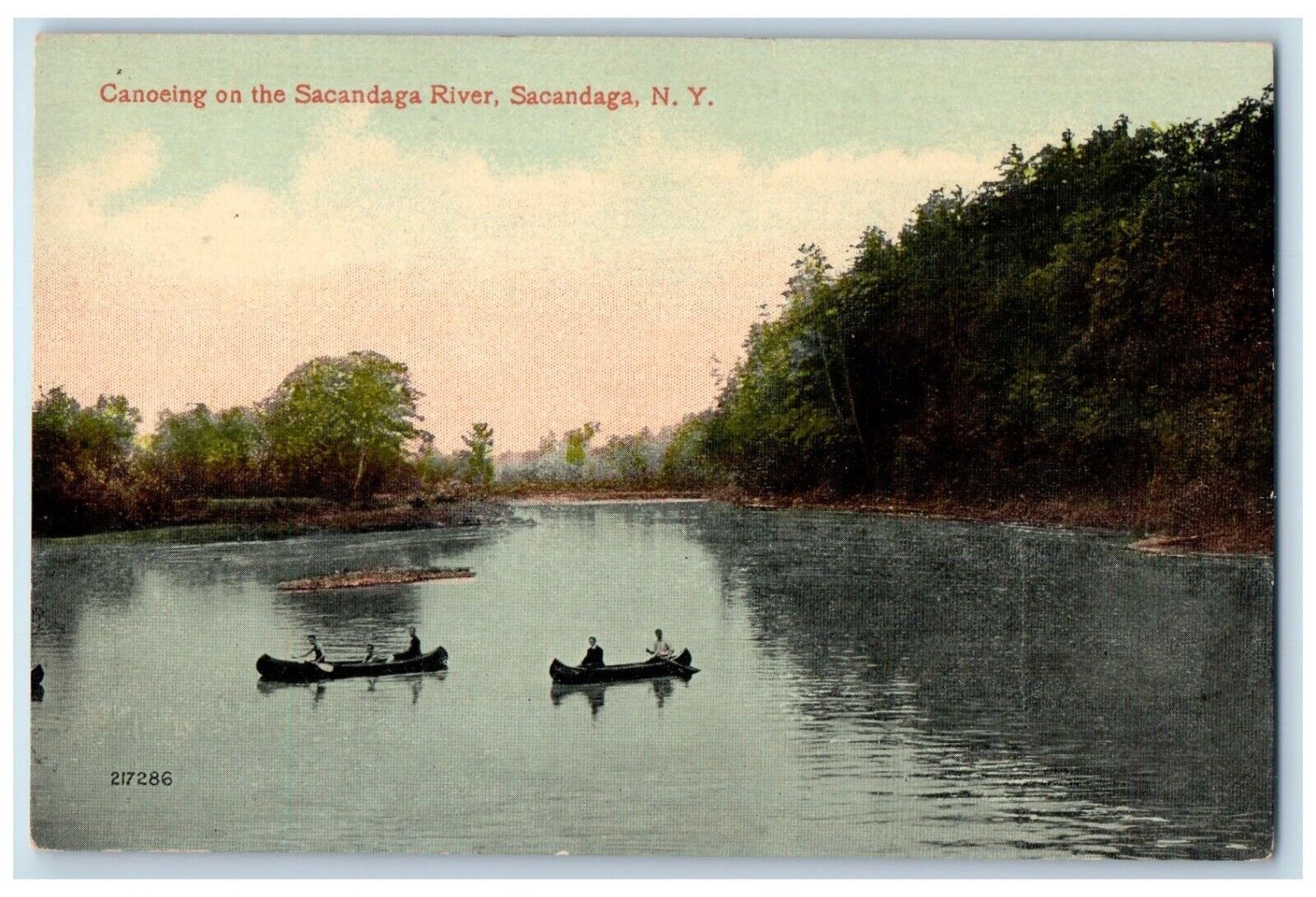 c1910's Canoeing On The Sacandaga River Sacandaga New York NY Antique Postcard