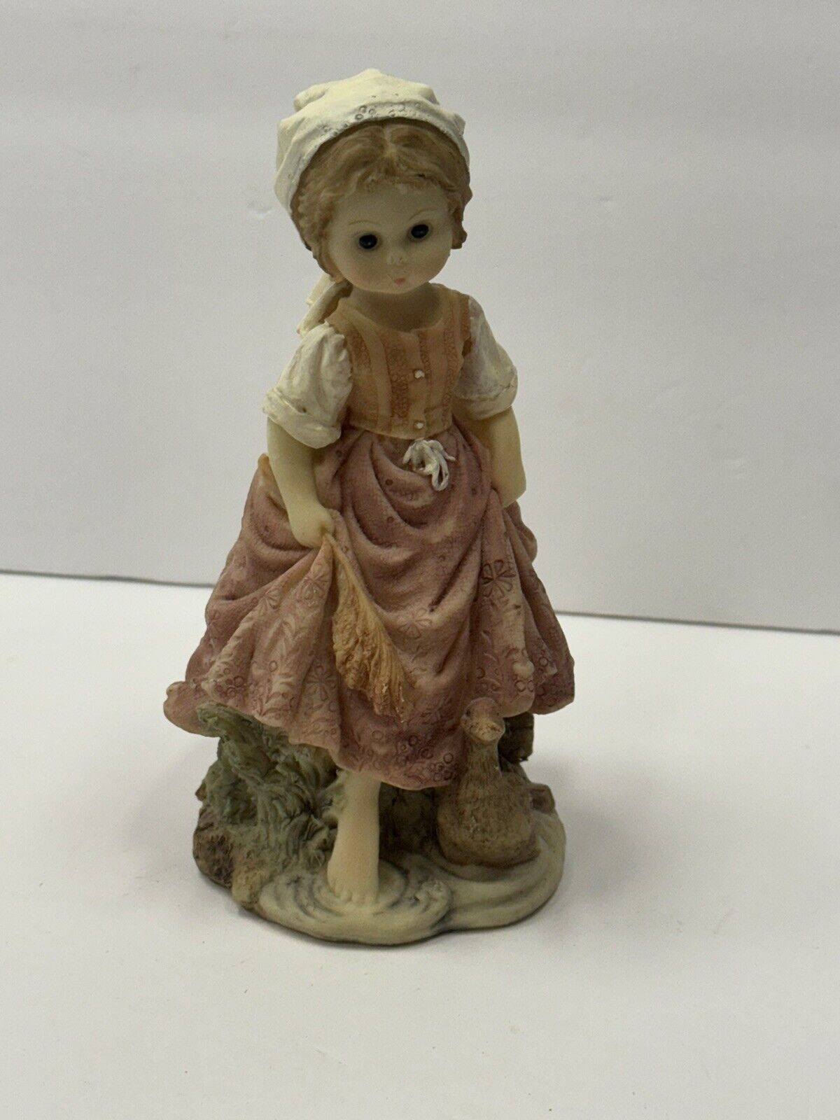Vintage Little Farm Girl Figurine With Her Duck