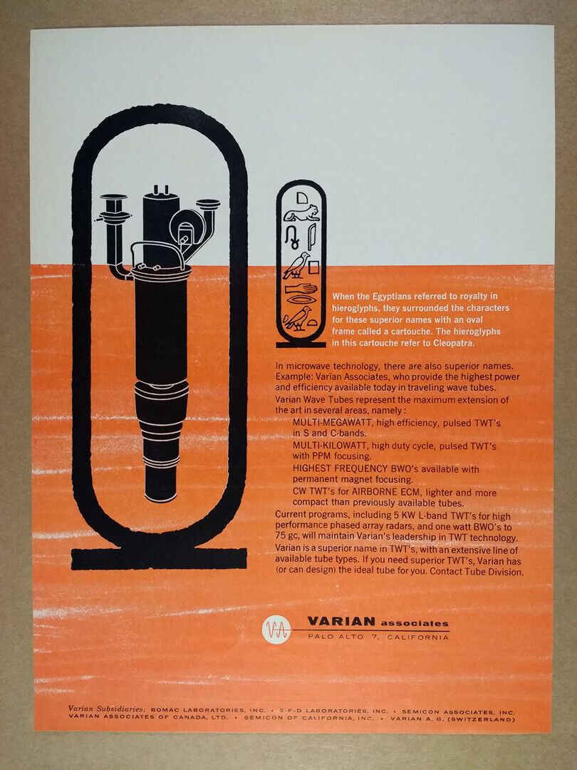 1962 Varian Associates TWT Traveling-wave Tubes vintage print Ad