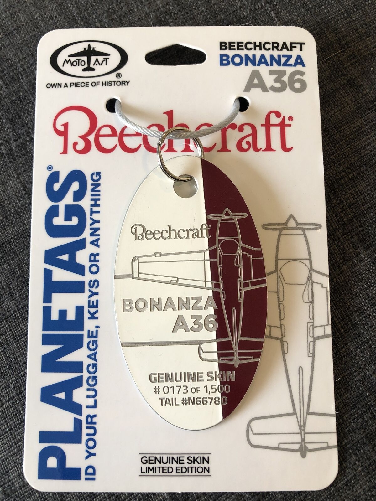 PlaneTags Beechcraft A36 Bonanza N6678D Rare Combo White / Maroon #173