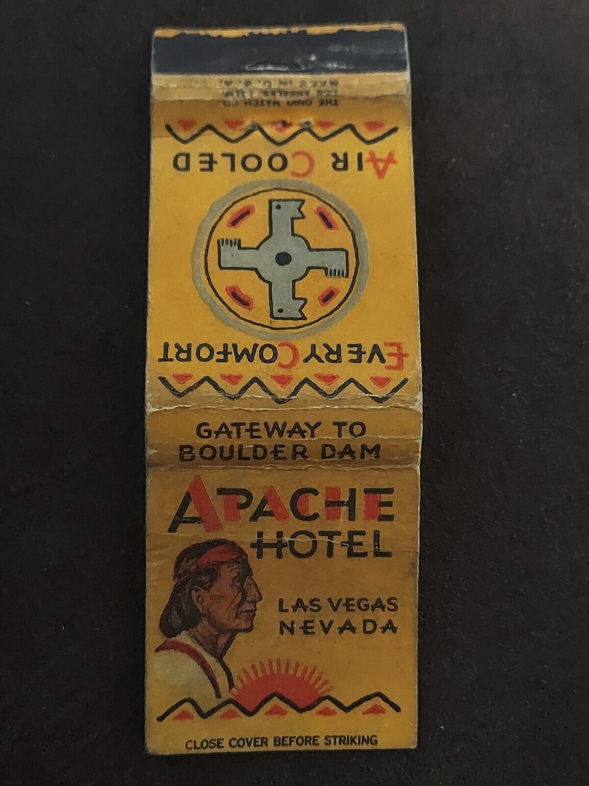 1940s Apache Hotel Las Vegas Nevada Front Strike Matchbook Cover Binion\'s