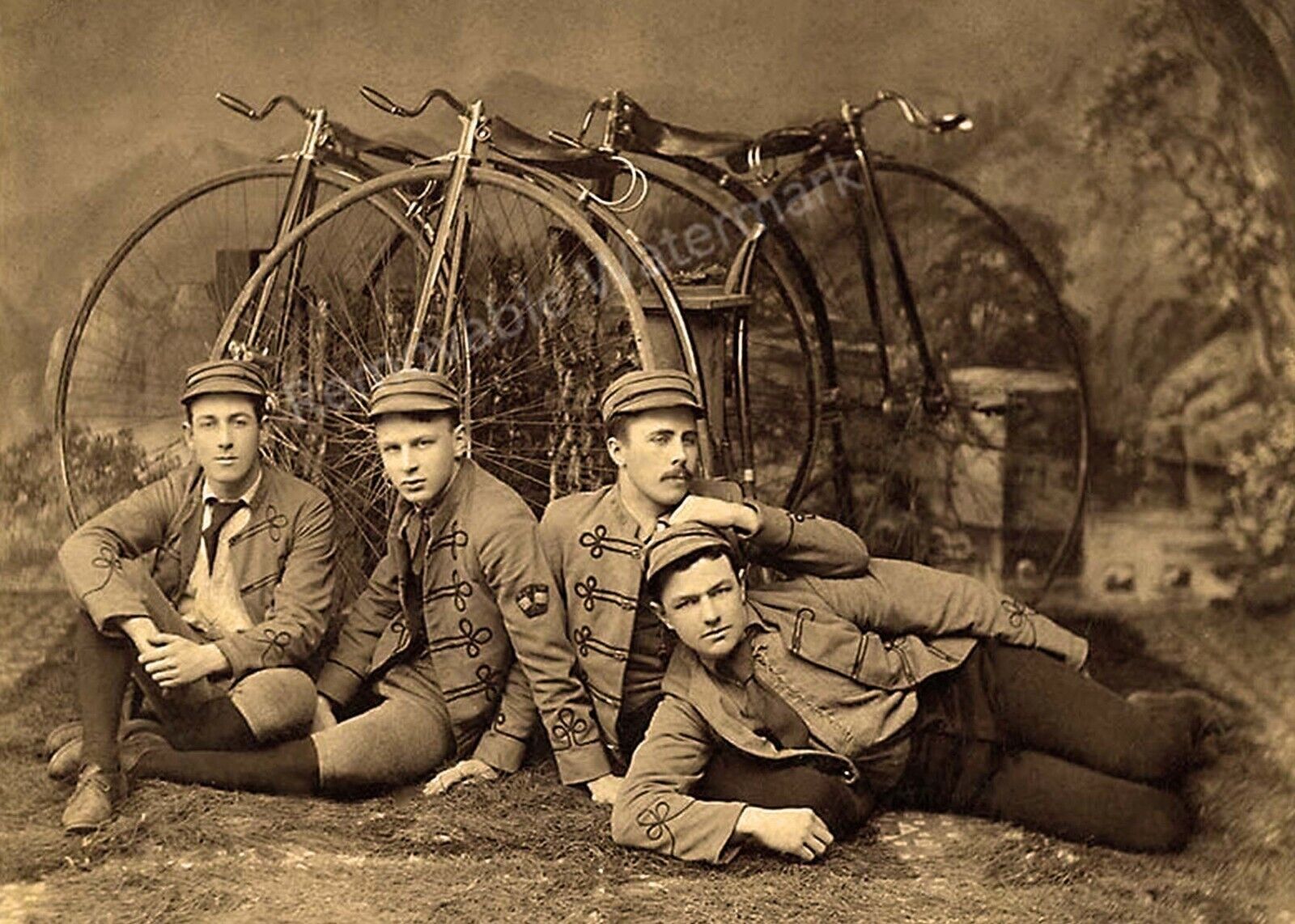 Antique Photo - High Wheeler Penny Farthing Bicycles Studio - Photo Print