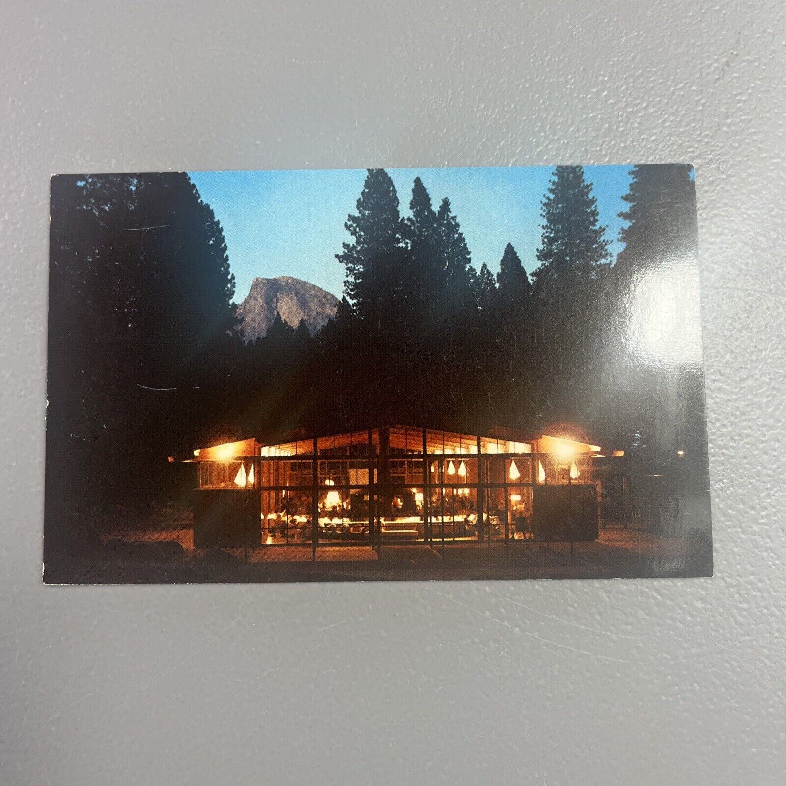 Mid Century Postcard; Yosemite Lodge Lounge at Twilight Half-Dome, Unposted