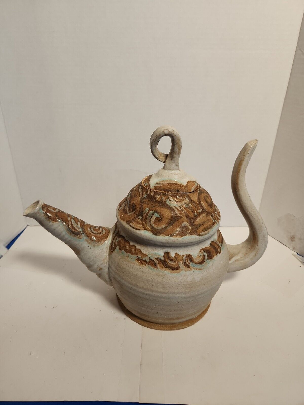 Vintage Unusual Rare Large ceramic tea pot Decorative  Lid Handmade Heavy
