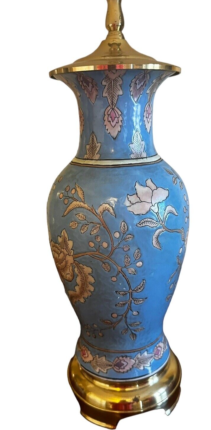 Vintage Table Lamp Light Blue Chinoiserie Floral Ginger Jar