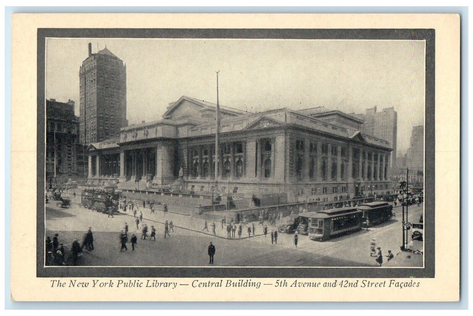c1940 New York Public Library Central Building Avenue Street Facades NY Postcard