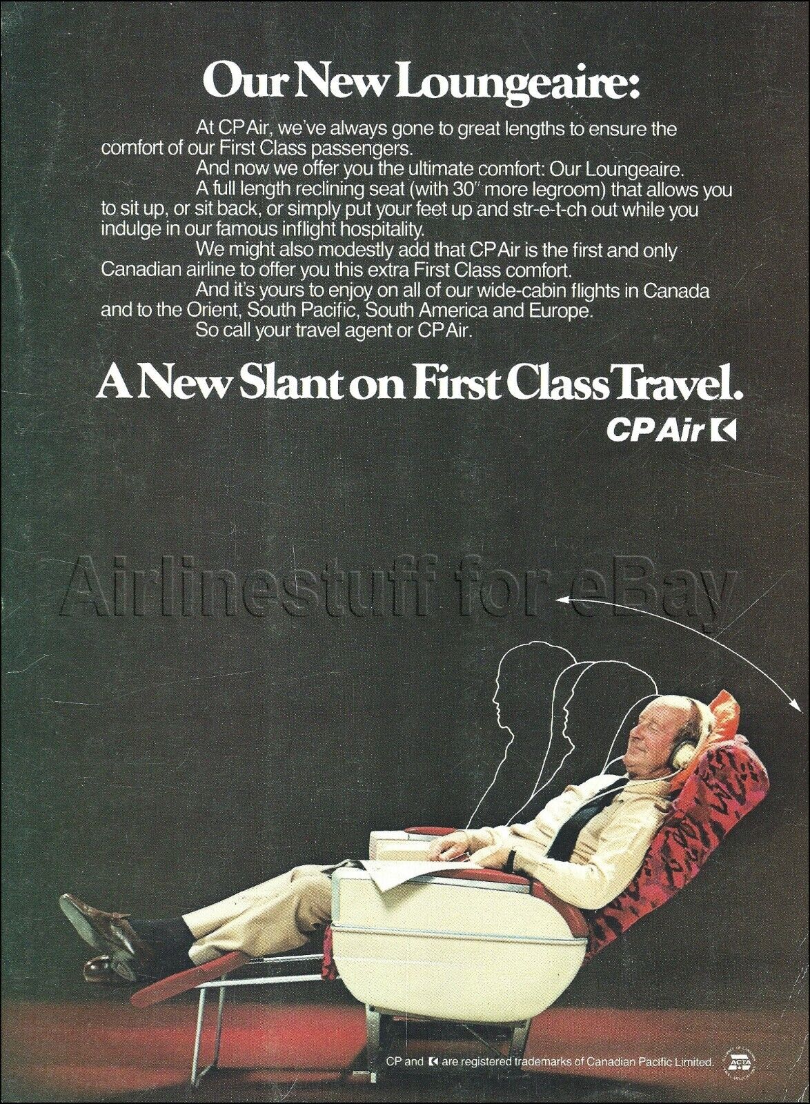 1982 CP AIR Canadian Pacific Airlines NEW LOUNGEAIRE SEATING ad advert airways