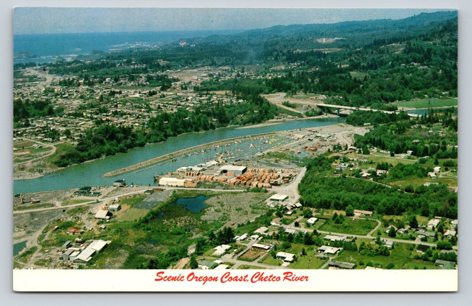 Aerial View Of Scenic Oregon Coast Chetco River Vintage Postcard 0872
